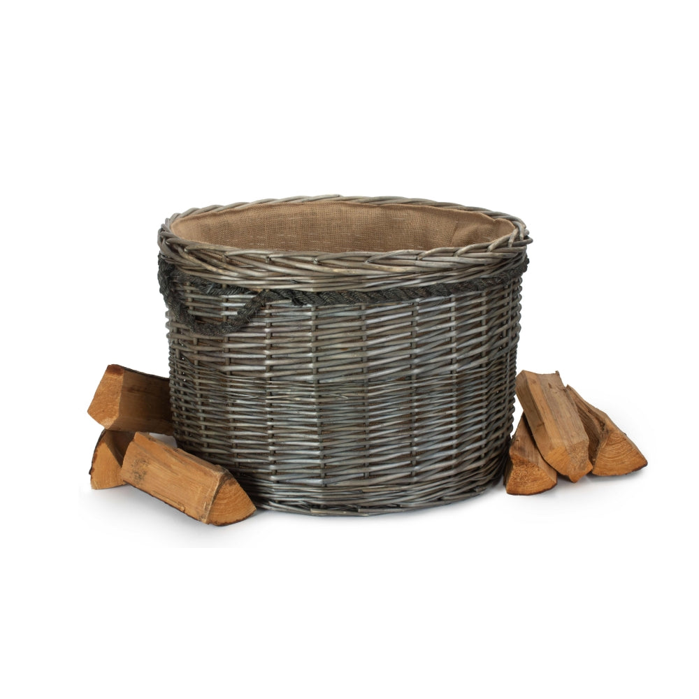 The Willow Basket Antique Wash Round Storage Log Basket