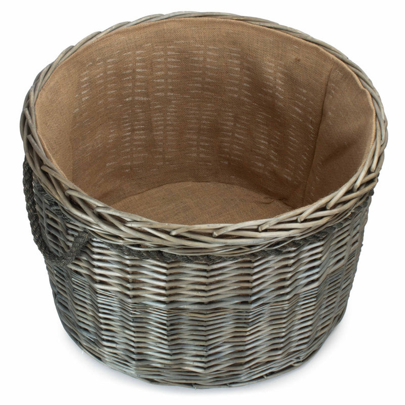 The Willow Basket Antique Wash Round Storage Log Basket