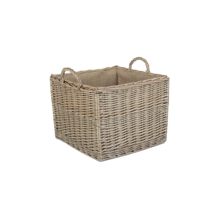 The Willow Basket Antique Wash Square Hessian Lined Log Basket