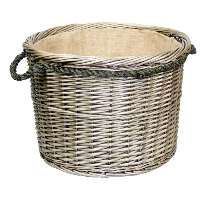 Rope Handled Antique Wash Round Log Basket