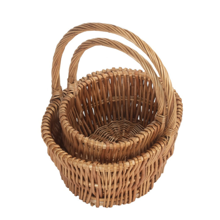 Set of 2 Double Steamed Vertical Weave Wicker Shopping Basket