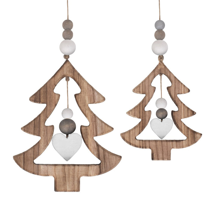 The Willow Basket Set of 2 Hanging Cut-Out Christmas Trees Wicker Decorations