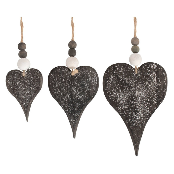 The Willow Basket Set of 3 Hanging Glitter Heart Wicker Decorations