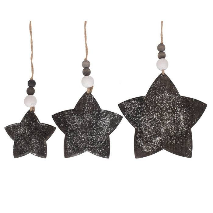 The Willow Basket Set of 3 Hanging Glitter Star Wicker Decorations