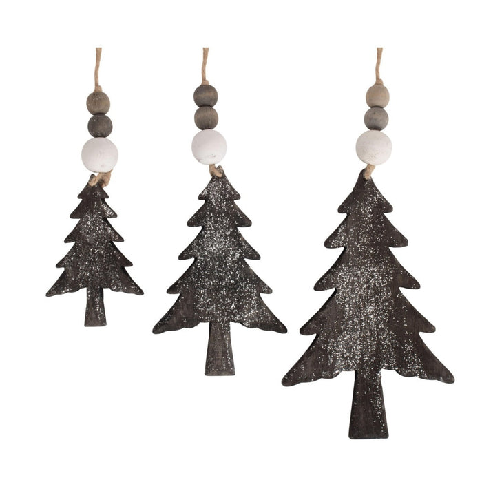 The Willow Basket Set of 3 Hanging Glitter Christmas Tree Wicker Decorations